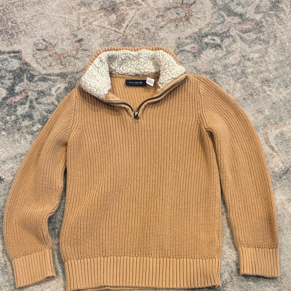 Children’s Place Camel Zip-Up Sweater with Sherpa Collar